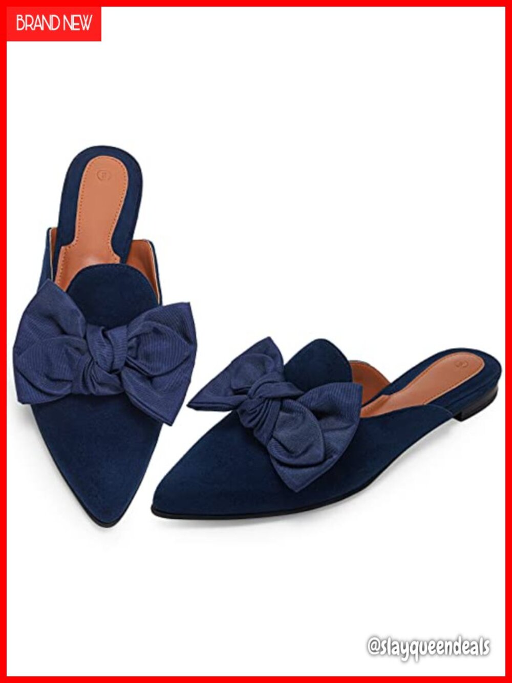 Women's Faux Suede Mules Slip On Pointed Toe Flats with Bows